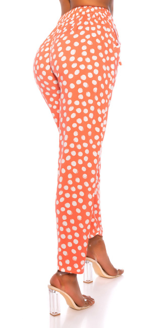 Trendy zomer broek met polka stippen koraal-kleurig